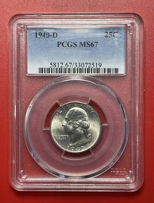 1940 D Washington Silver Quarter, Premium Gem, PCGS Graded MS67, Beautiful Coin! - Image 1 of 4