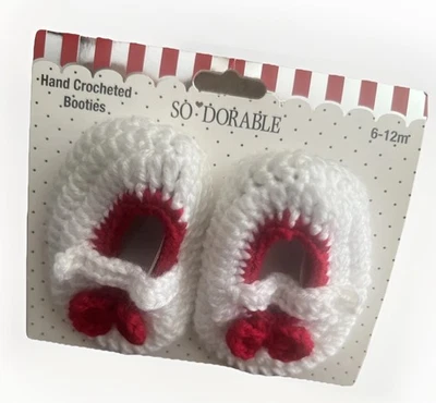 NUEVO SO ADORABLE Juego de Botines Ganchillo a Mano, Rojo/Blanco Navidad 6-12 Meses Foto 1 de 3