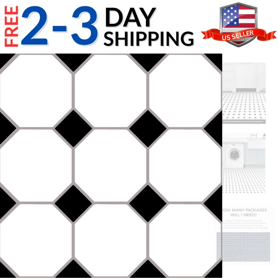 Floorpops FP3993 Hudson Peel & Stick Vinyl Floor Tiles Black White Gray 10 Tiles