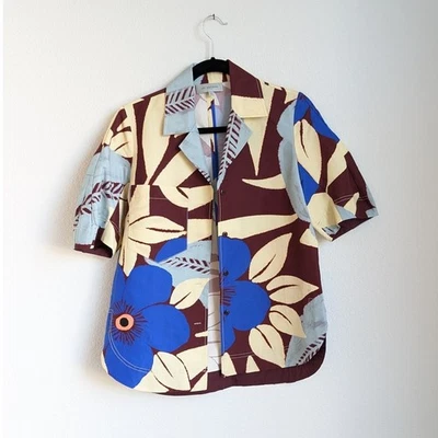 Lee Mathews 4 Astrid Floral Cocoon Sleeve Silk Cotton Button-up Shirt, sz 1/US 4 - Image 1 of 4