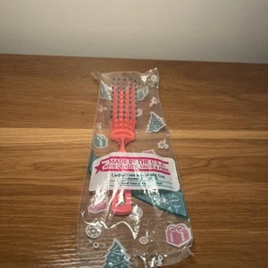 Vintage Christmas Detangling Brush Cardinal Pink Comb Made in USA in Bag - Picture 1 of 3