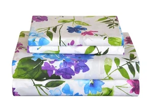 Bedding 4 Pieces Full 100% Cotton Percale Sheets - Printed Bed Sheet & Pillow... - Picture 1 of 8