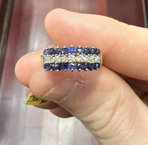 14KT GOLD DIAMOND’S & BLUE SAPPHIRE WOMAN’S RING SIZE 7 GORGEOUS CLASSY 💎🔥 - Picture 1 of 10