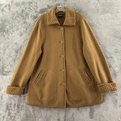 Abrigo de Lana Geiger Tejido Cuello Puños Mujer 42 Marrón Abotonado Chaqueta Bolsillos Foto 1 de 4