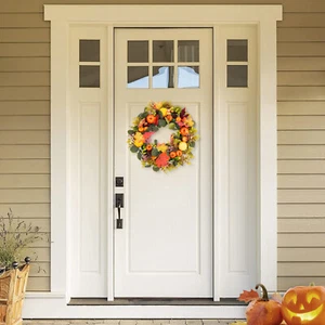 Autumn Pumpkin Wreath Simulation Wreath Artificial Window Out/Indoor Decorations - Picture 1 of 20