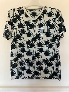 Adult Large Palm Trees Graphic Short Sleeve V Neck Tee Shirt Soft Washed - Picture 1 of 5