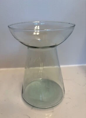 Mid Century Modern Green Glass  Bulb Forcing Vase  5”x7”flared base - Image 1 of 4