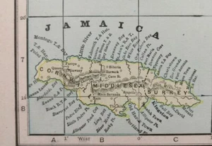 Vintage 1901 JAMAICA HAITI Map 14"x11" ~ Old Antique Original NEGRIL MILK RIVER - Picture 1 of 6