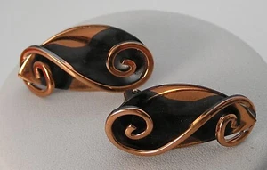 Stunning Vintage Unmarked Renoir Matisse Oxidized Copper Swirl Swirl Earrings - Picture 1 of 6