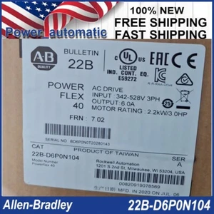 New Factory Sealed AB 22B-D6P0N104 Powerflex 40 AC Drive 3.0Hp 2.2kW 22BD6P0N104 - Picture 1 of 5