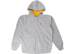 SUPREME CONTRAST ZIP UP BOX LOGO HOODED SWEATSHIRT SS18 HEATHER GREY YELLOW M - Picture 1 of 6
