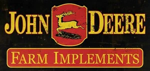 JOHN DEERE FARM IMPLEMENTS 24" HEAVY DUTY USA MADE METAL BLACK RED AGED ADV SIGN - Picture 1 of 1