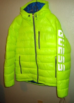 Guess Logo Puffer Hooded Jacket 111AN210 Neon Yellow Men's Size X-Large - Image 1 of 4