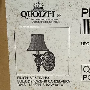 Pair Quoizel Wall Sconces Brass Tone Beige Fabric Shade PK8701ST New Open Box - Picture 1 of 13