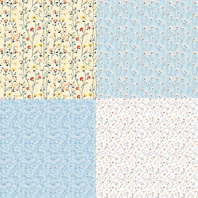 FOREVER CRAFTING UK Pretty Floral Flowers - 4 Lovely designs - Metres/Fat/Long/Quarters- 100% Cotton