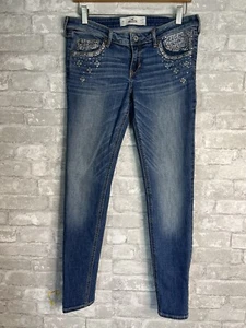 Hollister Juniors Y2K Ultra Low Rise Rhinestone Embellished Skinny Jeans Sz 9R - Picture 1 of 12