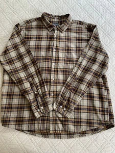 Eddie Bauer Button Up Shirt XXL Brown Plaid Flannel Casual Long Sleeve Men - Picture 1 of 6