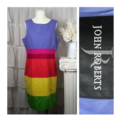 Vestido Vaina John Roberts Mezcla Lino Multicolor Color Sin Mangas Talla 14 Foto 1 de 4