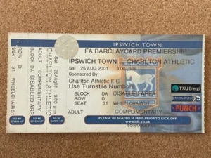 Boleto de partido de la Premier League 2001/02 IPSWICH TOWN V CHARLTON ATLÉTICO 25-08-2001 - Imagen 1 de 1