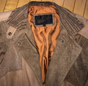 vtg 1980s suede womens jacket tiger-stripe patchwork - Picture 1 of 7