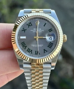 Rolex Datejust 41mm 18k Yellow Gold Steel Slate Wimbledon Dial Mens Watch 126333 - Picture 1 of 6