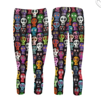 142. Day Of The Dead Sugar Skull Capri Leggings NWOT S Yoga Pants - Image 1 of 4