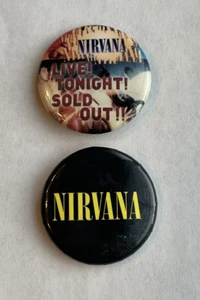 Vintage Nirvana Pin-Back Button Lot (2) Live Tonight Sold Out 1” Diameter Black - Picture 1 of 4