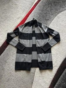 Theory Ashtry R Royal Black Gray Striped Cashmere Open Front Cardigan S - Picture 1 of 4