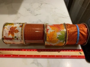 4 Fall Thanksgiving Crafter's Square Wire-Edge Ribbon Rolls - 2.5" x 108" (9 ft) - Picture 1 of 4