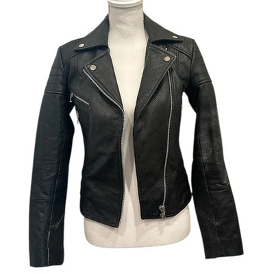Chaqueta Barneys Originals Cuero Negro Moto Motociclista Moto Harley Edgy Baddie Foto 1 de 4