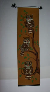 Vintage MCM Velvet Owl Painting Wall Art Decor Mustard Yellow, Mid Century - Picture 1 of 20