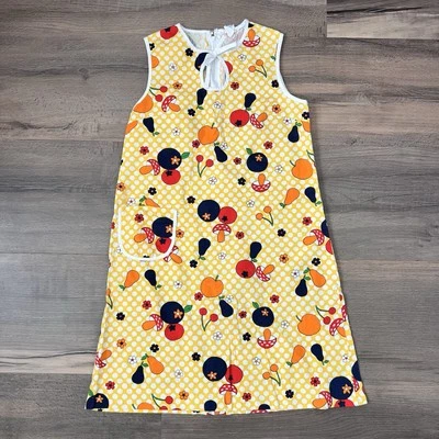 Vestido Vintage Niñas Mod Groovy Frutas Flores y Setas Lunares Talla 13/145 cm Foto 1 de 4