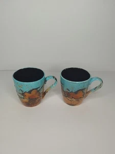 Cynthia Andersen arte rupestre correr caballos gres taza de cerámica taza de café par - Imagen 1 de 11