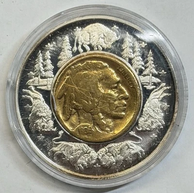 2003-2006 Lewis and Clark Bicentennial Silver Medallion w/ Gold Plate Buffalo - Image 1 of 2