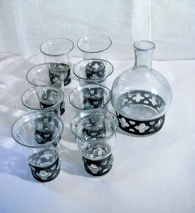 ANTIKES TEQUILA MEXIKO GLAS KARAFFE SET, 9-TEILIG BUBBLE OUT THE IRON OHNE ENDSTÜCK - Bild 1 von 17