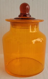 VINTAGE 5 3/4" MID CENTURY ORANGE YELLOW APOTHECARY JAR KNOB TOP 20 OZ. - Picture 1 of 6