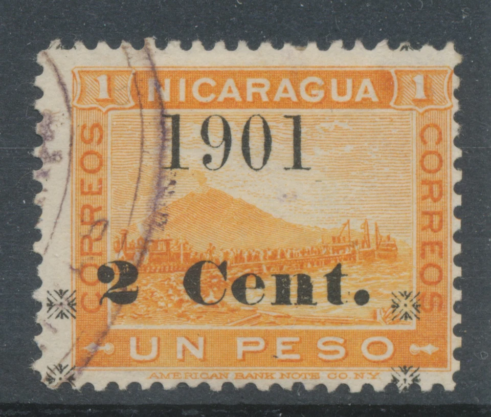 NICARAGUA 1901 2 céntimos. En 1p amarillo excelente usado MAYOR VARIEDAD: dos sobreimpresos Foto 1 de 1