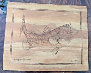 Wood Burning Large Mouth Bass Picture Signed 11" x 9" - Picture 1 of 8