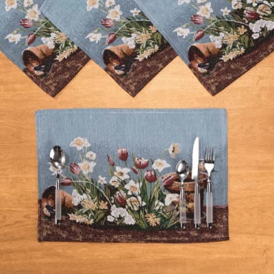 Spring Floral Fabric Table Linens Tapestry Placemat Runner Easter Kitchen Dining - Image 1 of 3