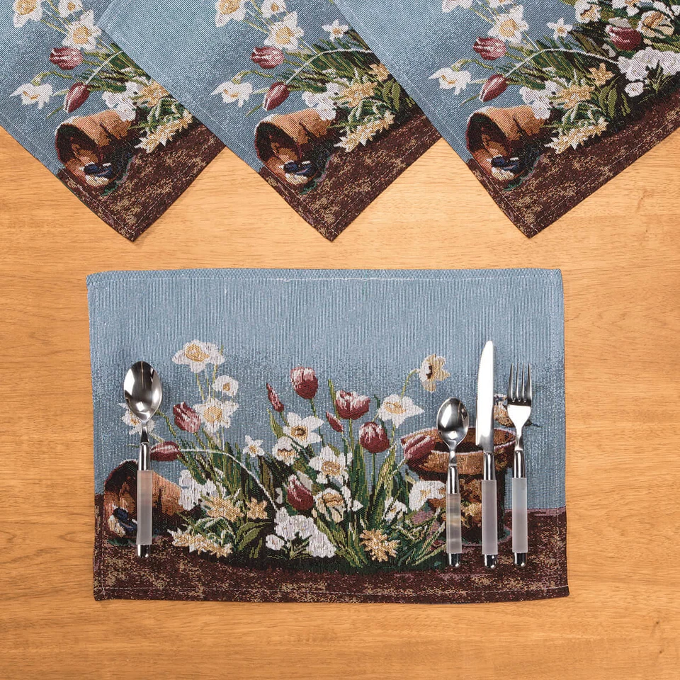 Spring Floral Fabric Table Linens Tapestry Placemat Runner Easter Kitchen Dining - Image 1 of 3