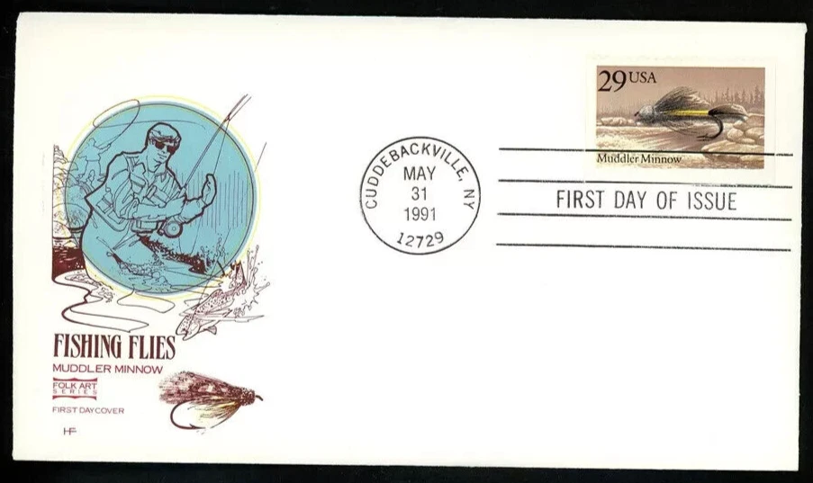 MUDDLER MINNOW FISHING FLIES   1991   FARNAM CACHET FDC VF UNADDR - Image 1 of 1