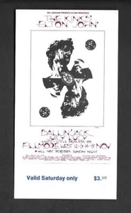 ELTON JOHN The Kinks  Original Fillmore Concert Ticket 1970 BG 256 - Picture 1 of 1