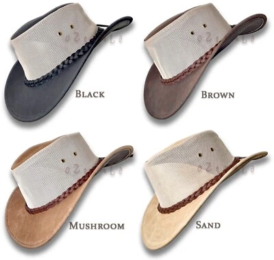 HAT oZtrALa HL34 Suede LEATHER Mesh Breeze Australian Cowboy Golf Outback Summer