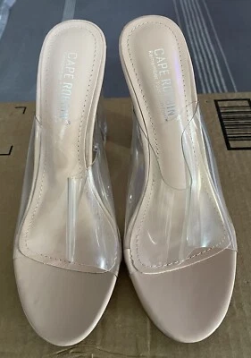 Cape Robbin Fusion Clear Block High Heel Slip On Slide Mule Open Peep Toe Sandal - Image 1 of 4