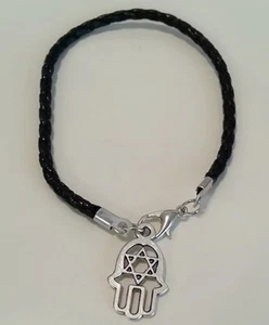 Hamsa Hand Star of David Braided Leather Wrist Bracelet New - Picture 1 of 3