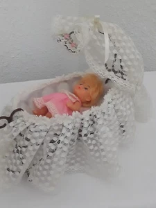 Mattel 1976 Pink Heather Rose Rosebud Rocking Doll Cradle W/Lace Canopy No Doll - Picture 1 of 17