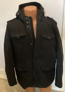 GUESS Four Pocket Wool Hooded Lined Jacket Coat Black Winter Men's Size XL - Picture 1 of 1