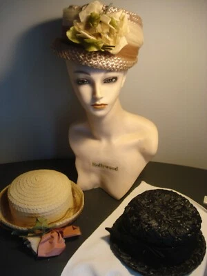 Lote de 3 sombreros vintage de rafia, Amy, Union Made Foto 1 de 4