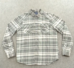 American Rag Cie Shirt Mens Large Gray Button Up Long Sleeve Plaid Pearl Snap - Picture 1 of 14