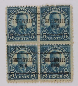 Precancel Block Greenville, OH 5c Blue Roosevelt - Picture 1 of 2